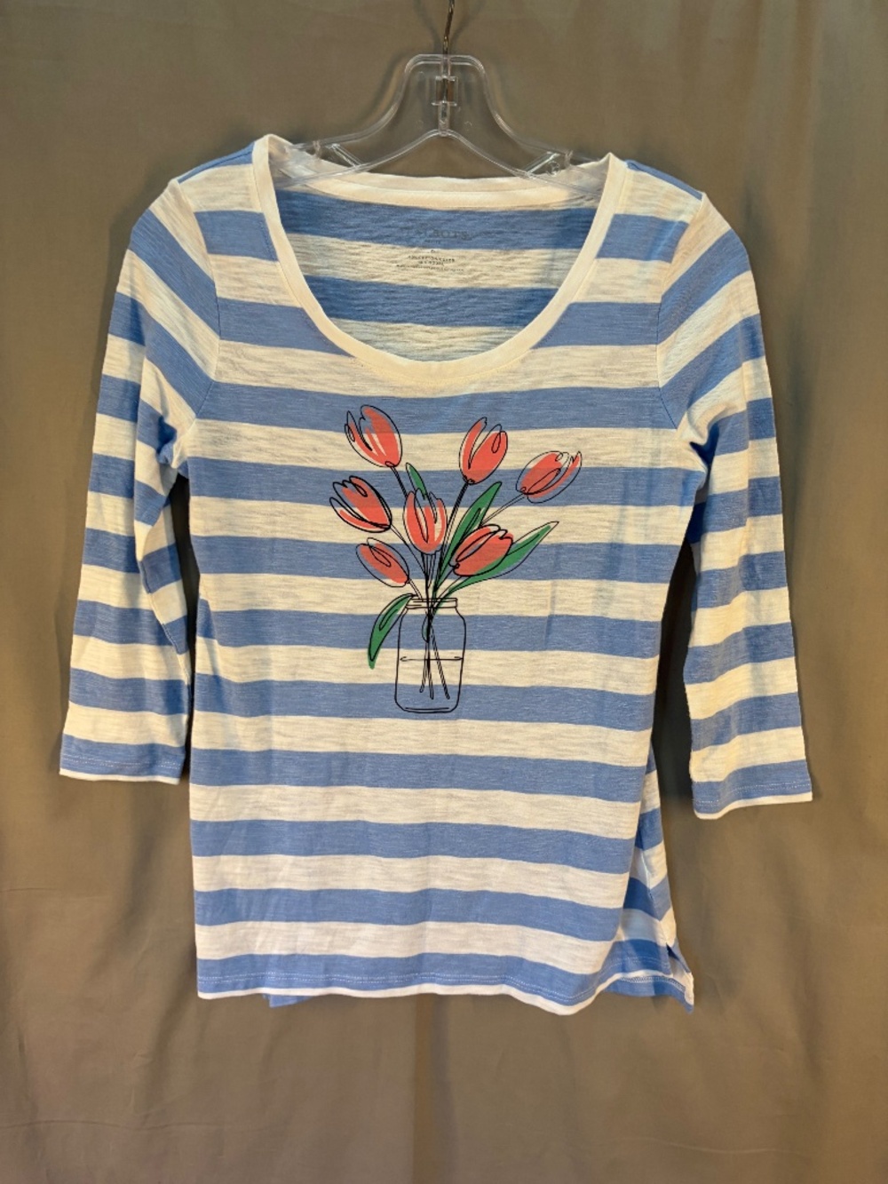 Talbots 3/4" Length Sleeve Striped Shirt with Tulip Flower print - Size P (NwoT)